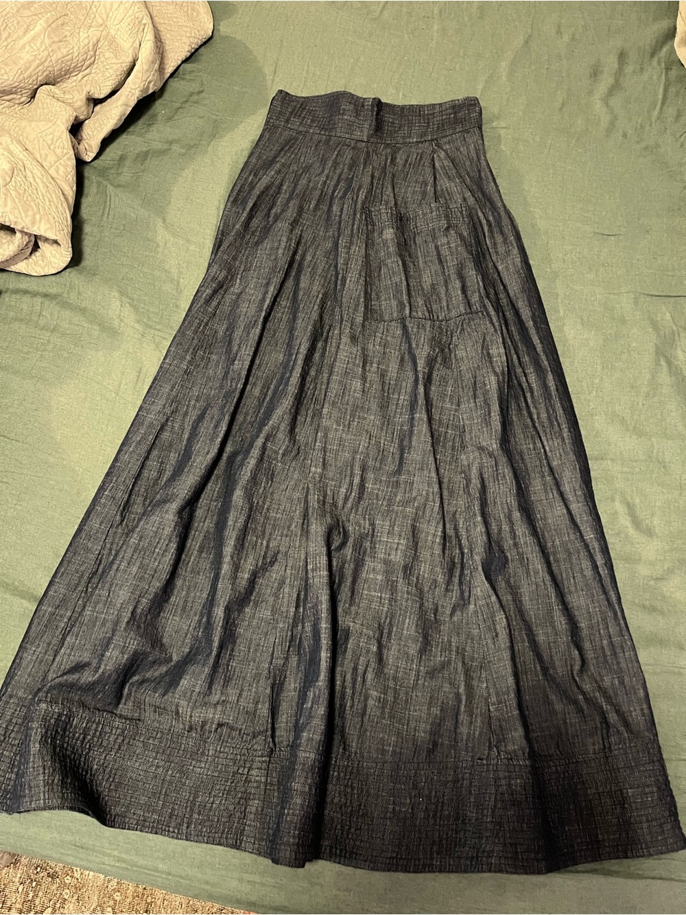 Dark Chambray Maxi Skirt - Flowing A-Line